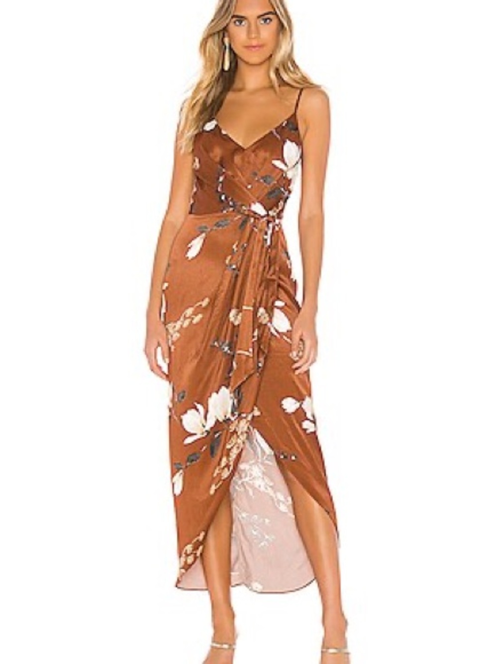 Shona Joy Brown Floral St Lucia Tie Front Draped Midi Dress 10